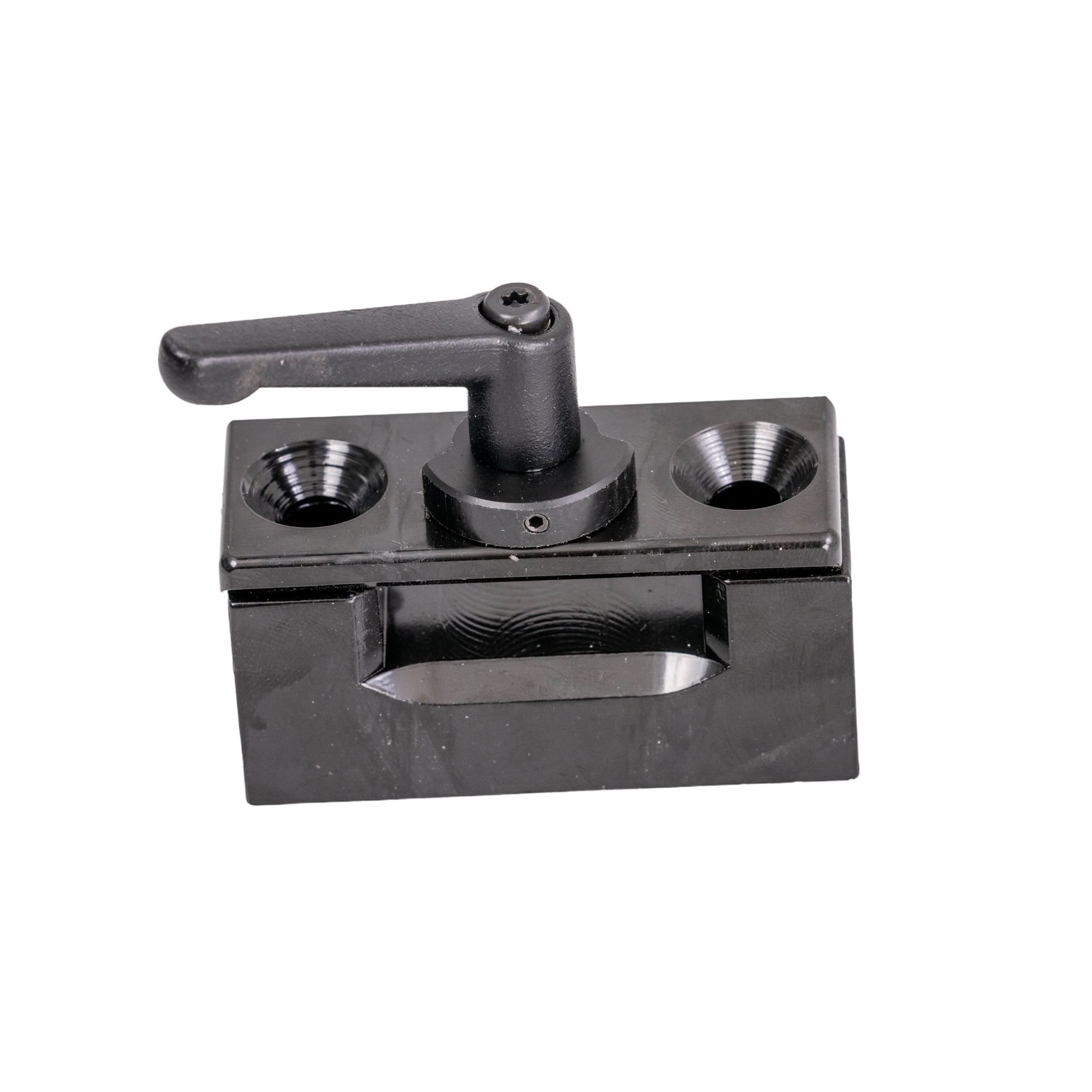 Receiver Block Assembly for Quantum Q6 Edge HD featuring a black metal structure with handle and holes, essential for maintaining scooter or power chair functionality.