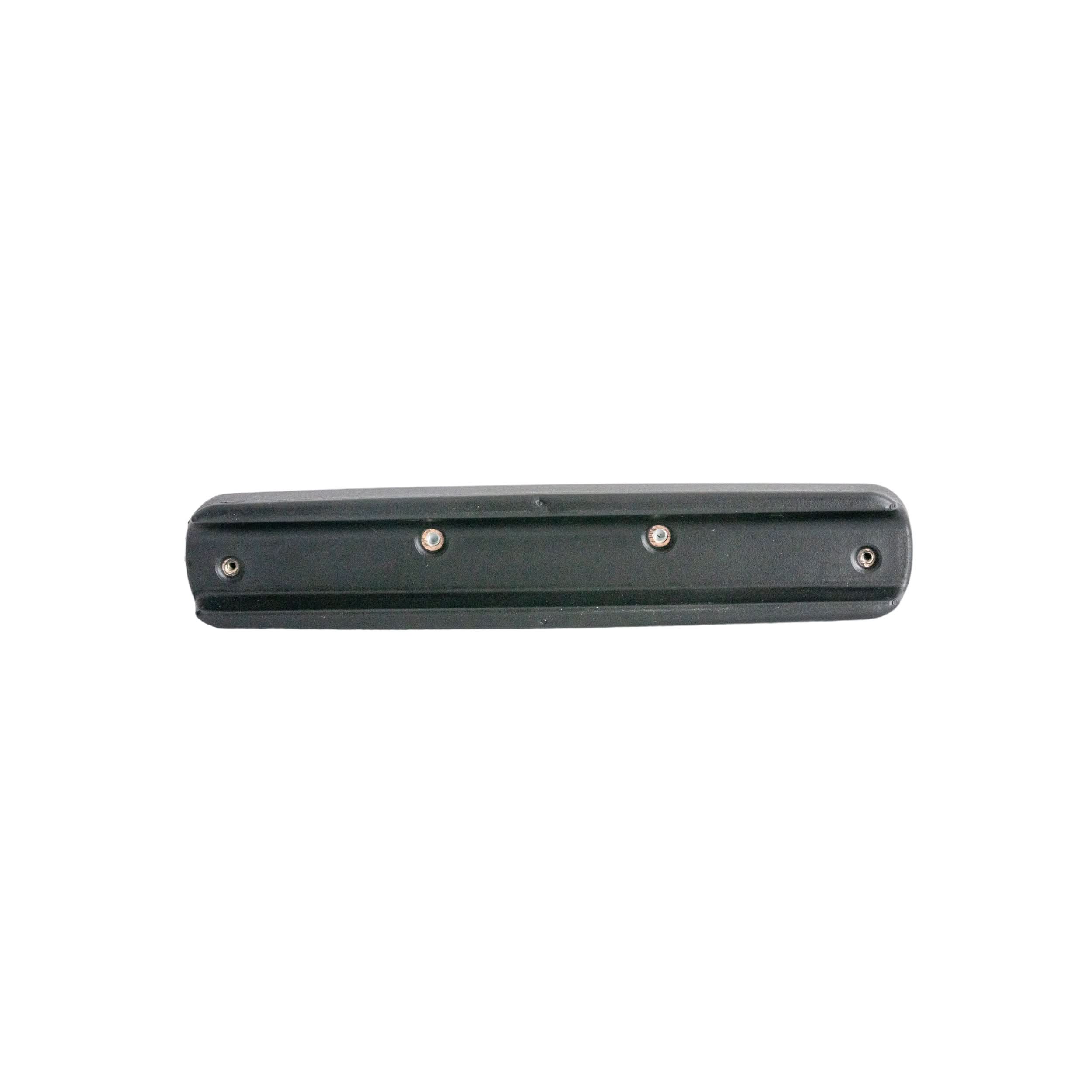 Black molded armrest pad with small holes for the Jazzy Passport power chair, suitable for both left and right sides, offering a high-quality replacement from Pride Mobility.