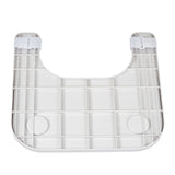 Plastic Tray Table for Wheelchairs: A durable, white ABS plastic tray with velcro straps, built-in cup holder, and raised lip, designed to securely attach to wheelchair armrests for versatile daily use.