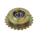 24 Tooth #35 Chain Front Sprocket for the Coleman CK100 Go-Kart, featuring a metal gear with a central bearing, close-up view showing detailed tooth design for durability and efficiency.