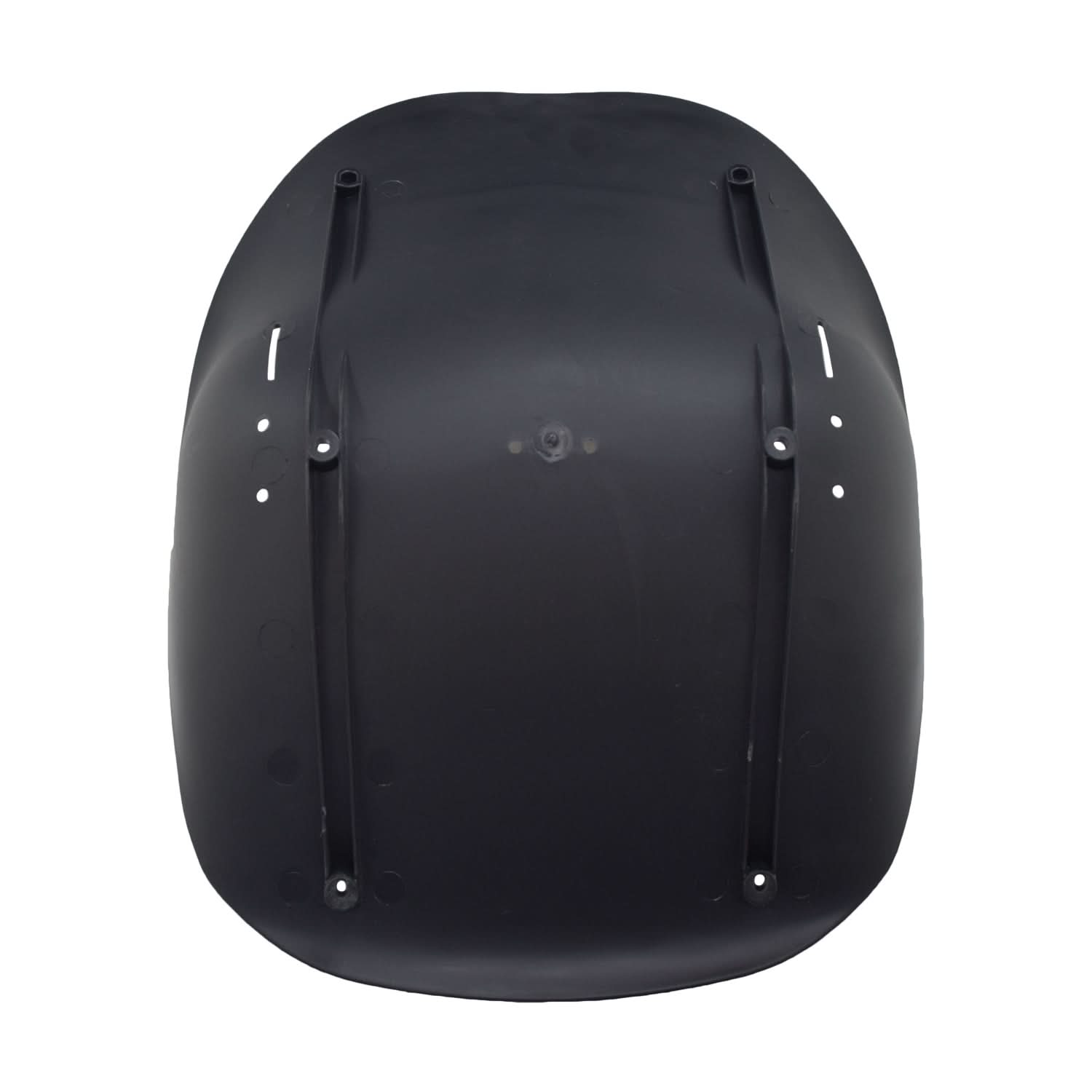 Seat for the Razor Crazy Cart XL: A black, hard plastic bucket seat with multiple mounting and drain holes, plus slits for a safety lap belt.