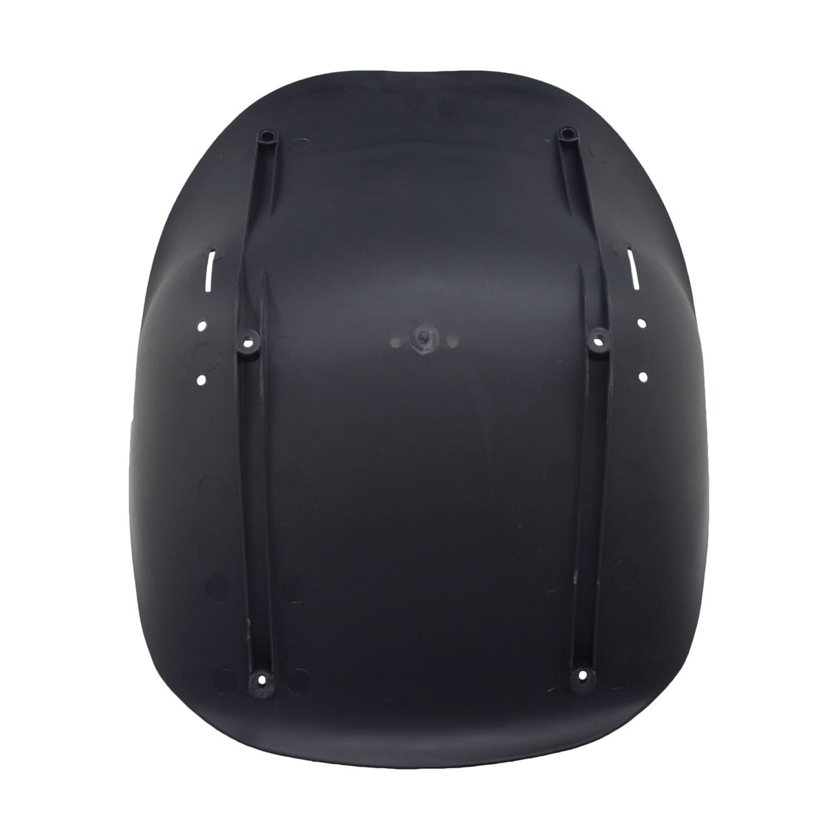 Seat for the Razor Crazy Cart XL: A black, hard plastic bucket seat with multiple mounting and drain holes, plus slits for a safety lap belt.
