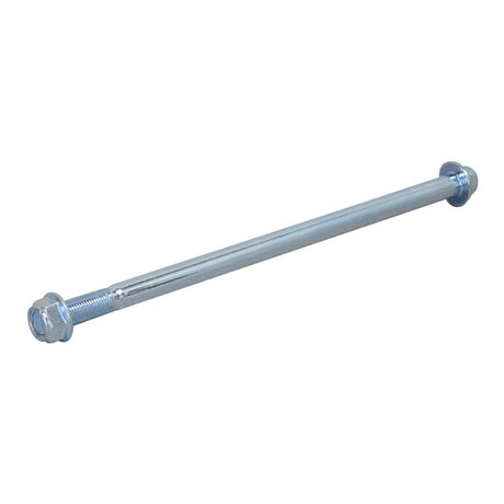 Axle for the Massimo MM-MB100 Mini Bike, shown as a long metal rod with a nut, close-up of the bolt and screw details, made of durable steel with a zinc finish.