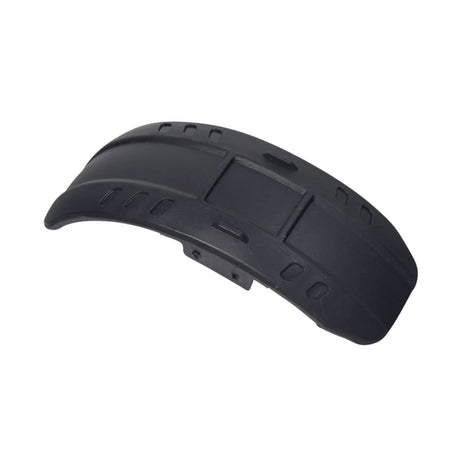 Black Plastic Front Fender for the Viro Rides VR 550E Scooter, showcasing a rectangular black plastic component with multiple holes, designed to shield the scooter's front area.