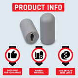 Gray Rubber Tips for 5/8 Flat Invacare Style Wheelchair Wheel Locks (Set of 2) shown close-up, highlighting cylindrical gray rubber tips designed for brake levers on Invacare wheelchairs.