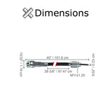 40 Speedometer Cable with Metal Snap-In End for Scooters & Go-Karts, featuring a black cable with a silver ball end, and a detailed diagram highlighting dimensions and components.