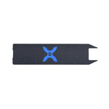 Non-Slip Deck Mat for the Hover-1 Comet Electric Scooter featuring a textured surface and a blue 'X' design on a black background, ensuring safer grip with peel & stick backing for easy replacement.