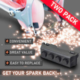 Replacement Spark Cartridges for the Razor eSpark, FlashRider 360, & Spark Kick Scooters, featuring a red and white label, packaged in a set of two for easy replacement.