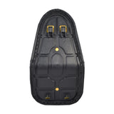 Seat for the Monster Moto / Mega Moto MM-B212 Mini Bike featuring black vinyl upholstery and yellow accents, designed to replace worn-out saddles for a more comfortable ride.