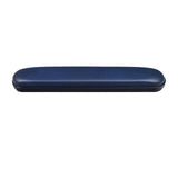 14 Full Length Padded Vinyl Armrest for Wheelchairs (Set of 2) shown with a blue case and black lid, highlighting the armrest's smooth leather surface and mounting holes.