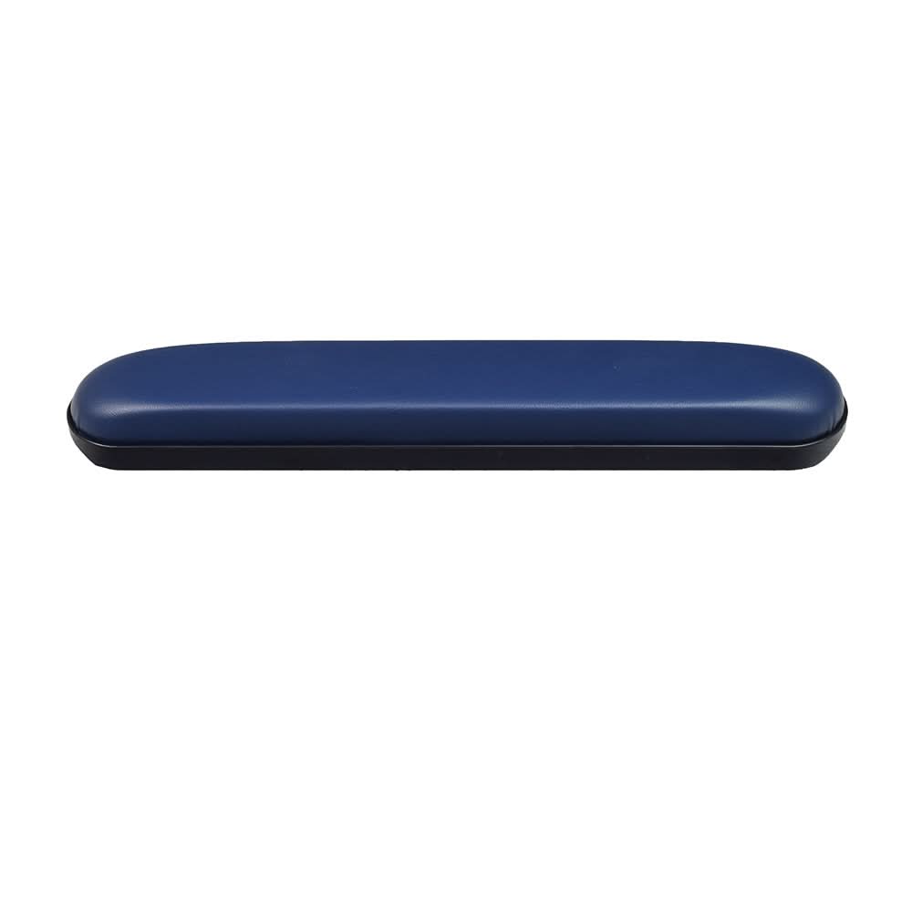 Navy Blue 14 Full Length Padded Vinyl Armrest for Wheelchairs, featuring a blue rectangular pad with black edges and a black base, compatible with various Invacare wheelchairs.