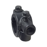 Universal Handlebar Mirror Clamp, black anodized metal, featuring a nut and bolt assembly, designed for 7/8 diameter scooter handlebars.
