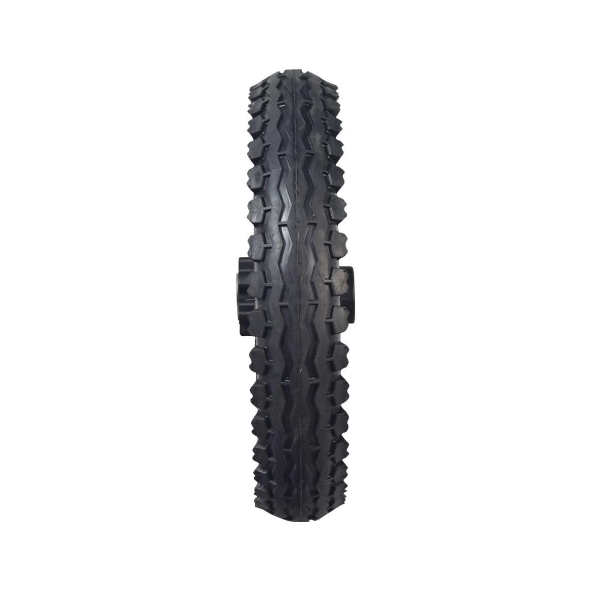 Front Wheel Assembly for the Hover-1 H1 TRAK Electric Dirt Bike, featuring a black tire with pronounced tread, mounted on a 6-spoke rim, including an inner tube and pre-installed bearings.