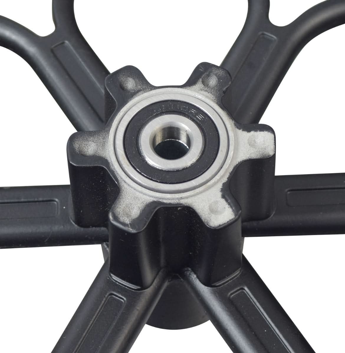 Front Wheel Assembly for the Hover-1 H1 TRAK Electric Dirt Bike featuring a 6-spoke rim, 12-1/2x2.50 pneumatic tire, inner tube with Schrader valve, and pre-installed 6200RS bearings.
