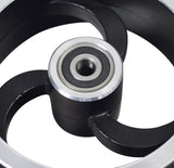 Rear Wheel Assembly for the Hover-1 Rally Electric Scooter featuring a solid urethane tire and 3-spoke rim integrated as a single piece, with pre-installed 6200RS bearings visible.