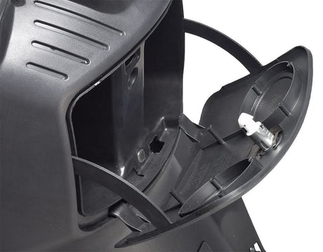 Front Inner Shroud with Glove Box for eWheels EW-36 & EW-36 Elite Scooters, a black plastic body panel with a central white section, grills for round speakers, and a locking glove box.