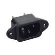 3-Pin (IEC C14) Male Panel Mount Power Connector for Drive ZooMe R3 (R318CS), eWheels EW-29, EW-36, EW-37, & EW-Vintage Scooters, featuring silver metal tips and a black exterior with two visible holes.