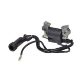 Ignition Coil for 196cc 6.5 Hp Engine, shown as a black electrical device with wires, suitable for Honda clone 4-stroke engines, mini bikes, go-carts, and other portable 6.5 Hp utility equipment.