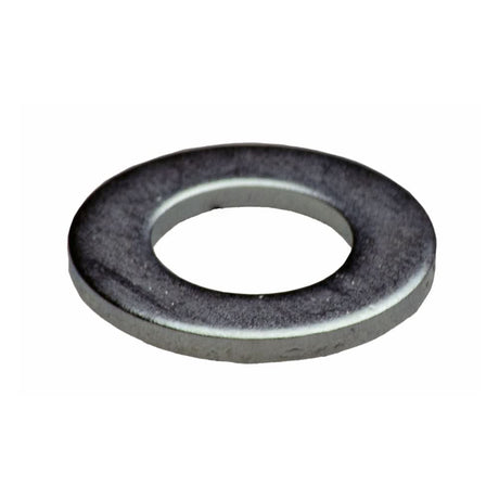 Close-up of an M12 flat washer for the 6.5 Hp Honda GX200 clone engine clutch assembly, showcasing its circular metal design essential for attaching the clutch to Baja Mini Bikes MB165 & MB200 versions.