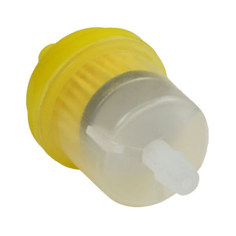 Fuel Filter with Plastic Case for the TaoTao Venus 50 Scooter, featuring a clear filter section and a close-up of its plastic cap, shown against a plain background.