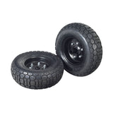 Rear Right Wheel Assembly for the Pulse ATV Quad Ride-On, featuring a steel rim, knobby tread, pneumatic tire, and inner tube with angled valve stem, shown in close-up against a plain backdrop.