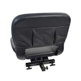 20x18 Black Stadium Seat with Slide Swivel for the Golden Buzzaround XL, featuring a black leather seat and armrest, with easy-to-clean textured black vinyl upholstery.