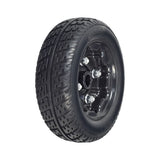 9 solid black rear wheel assembly for Golden Technologies Companion I (GC240) mobility scooter, featuring a flat-free tire with a black rim, bolts, and nuts.