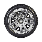 13 Solid Front Wheel Assembly for the Golden Technologies Patriot (GR575) featuring a solid black tire with a chrome hubcap, designed for mobility scooters.