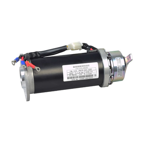 Motor & Brake Assembly for Golden Buzzaround Series (GB107, GB117, GB147, & GB148), featuring a black and silver electric motor with attached colorful wires and a visible barcode.