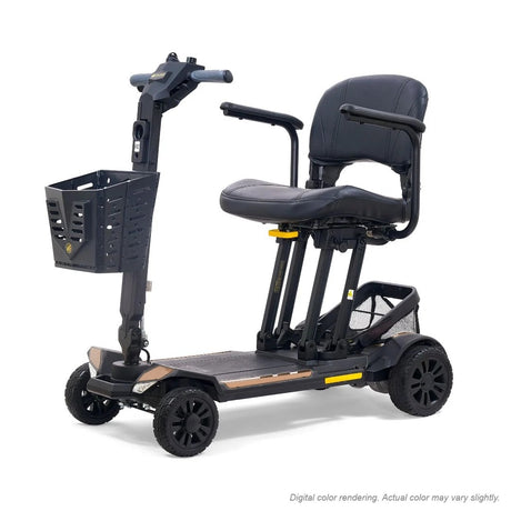Golden Buzzaround CarryOn GB120B scooter shown with the Desert Tan shroud kit (MBA-0032), digital color rendering