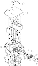 Diagram of the Standard Capacity Battery Box Assembly for the Go-Go Elite Traveller (SC40E/SC44E) showing parts and screws, highlighting its removable feature for easy battery replacement.
