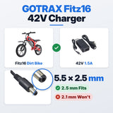 42 Volt 1.5 Amp Charger for the GOTRAX Fitz16 Electric Dirt Bike