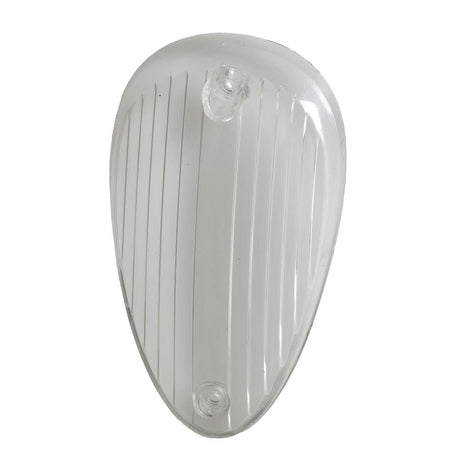 Headlight lens for the Pride Victory 3 and 4 (SC1600/1700) and Rally (SC151/155), showcasing a clear plastic cover essential for replacing cracked or cloudy scooter headlight lenses.
