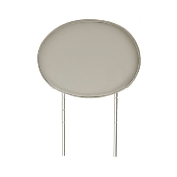 Hi-Back Deluxe Contour Black Vinyl Headrest for Pride scooters and Jazzy power chairs, featuring a white round headrest with two long metal posts for secure mounting.