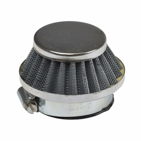 Air Filter with Gray Screen for Gas Scooters, featuring a round metal base and a fine metal mesh, designed to enhance airflow and engine performance.