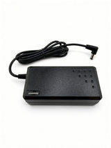 Top view of Hiboy DK1 battery charger with right-angle coaxial DC barrel plug cable