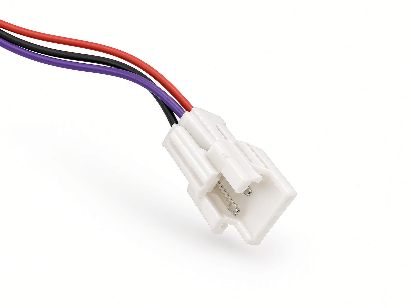 White 3-wire connector with red, black and purple wires on the Hiboy DK1 control module