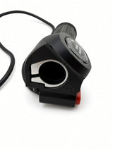 Handlebar clamp end of the Hiboy DK1 throttle housing with metal clamp insert and cable