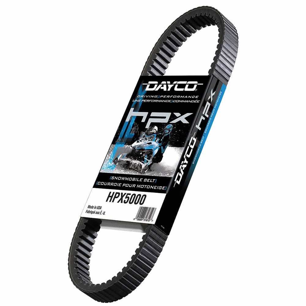 HPX5022 HPX Drive Belt for Snowmobiles by Dayco, featuring a durable p-aramid cord and unique double cog design.
