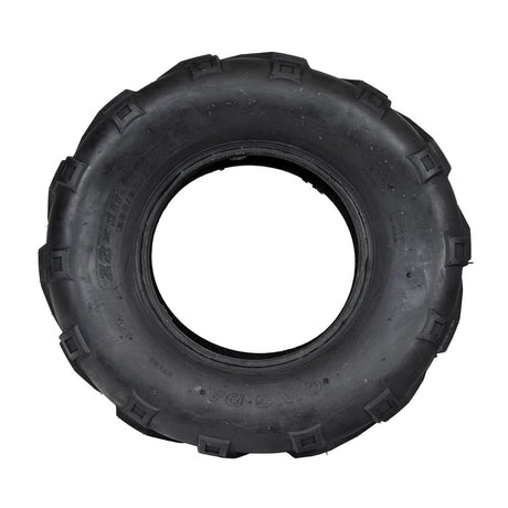 Set of Two 22x10.00-10 (250/60-10) ATV & Go-Kart Tires with QD116 Tread, featuring a black tire with a central hole, designed for superior traction on rugged terrains.