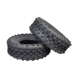 19x7.00-8 Off-Road Mini Bike Tires (Set of 2) with knobby treads stacked together, showcasing their rugged design for various terrains.