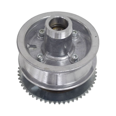 8-1/2 x 2 Rear Rim with a split rim design, featuring a 55-tooth sprocket for #25 chain. The image shows a metal gear with visible mounting holes and a nut.