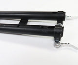 Deluxe Hoverboard Go-Kart Attachment Kit with Large Front Wheel & Suspension (Blemished) featuring a black metal frame, silver parts, and a go-kart seat with some scratches.