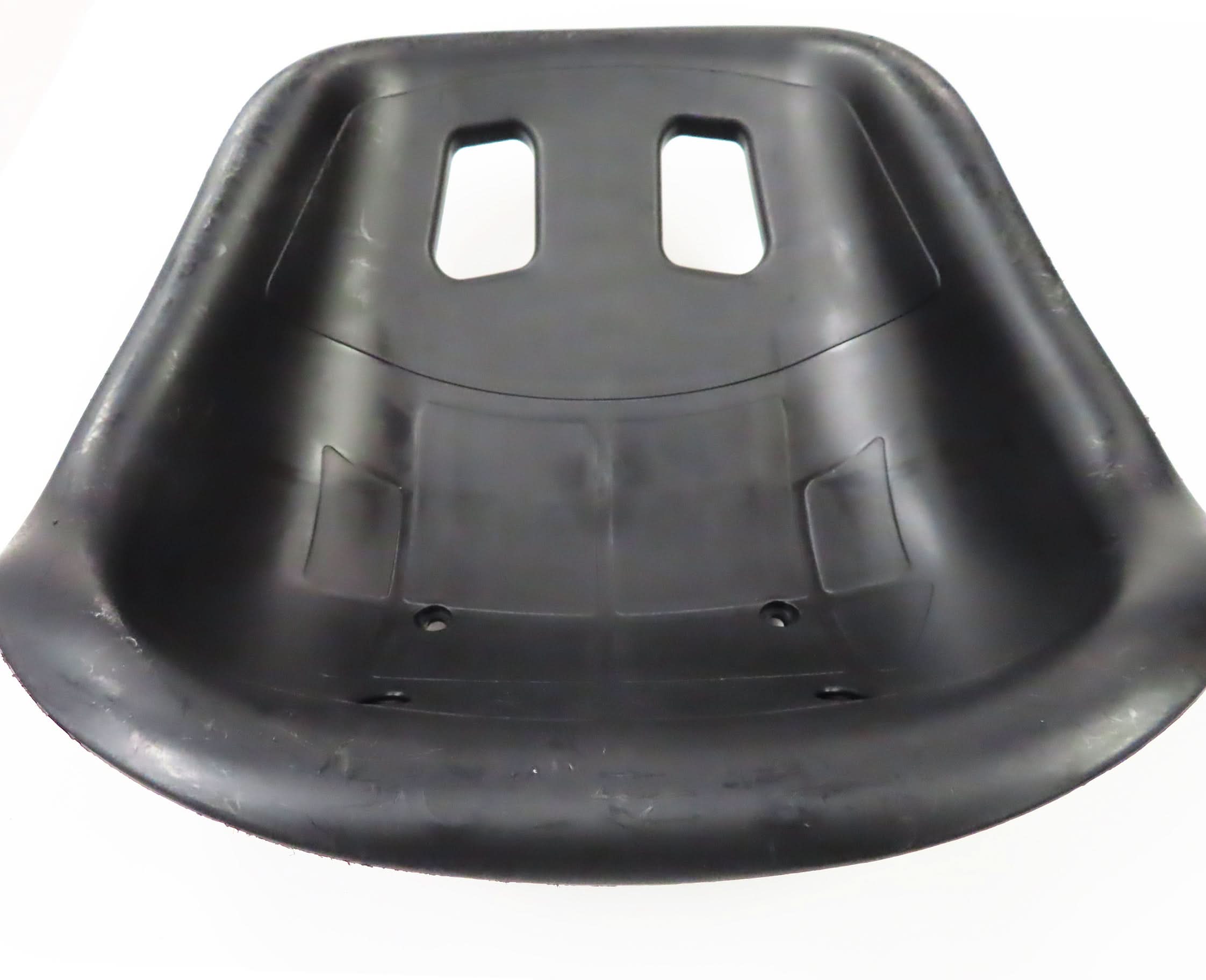 Deluxe Hoverboard Go-Kart Attachment Kit with Large Front Wheel & Suspension (Blemished) featuring a black plastic seat with holes and visible scratches.