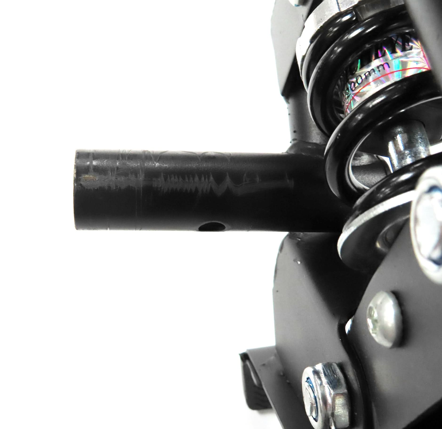 Deluxe Hoverboard Go-Kart Attachment Kit with Large Front Wheel & Suspension (Blemished), showing a black metal frame, suspension system, and handlebars for steering.