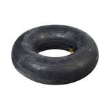 145/70-6 Inner Tube with Angled Valve Stem for Go-Karts & Mini Bikes featuring a black rubber tire with a yellow handle and 90-degree angled Schrader valve for easy air hose access.