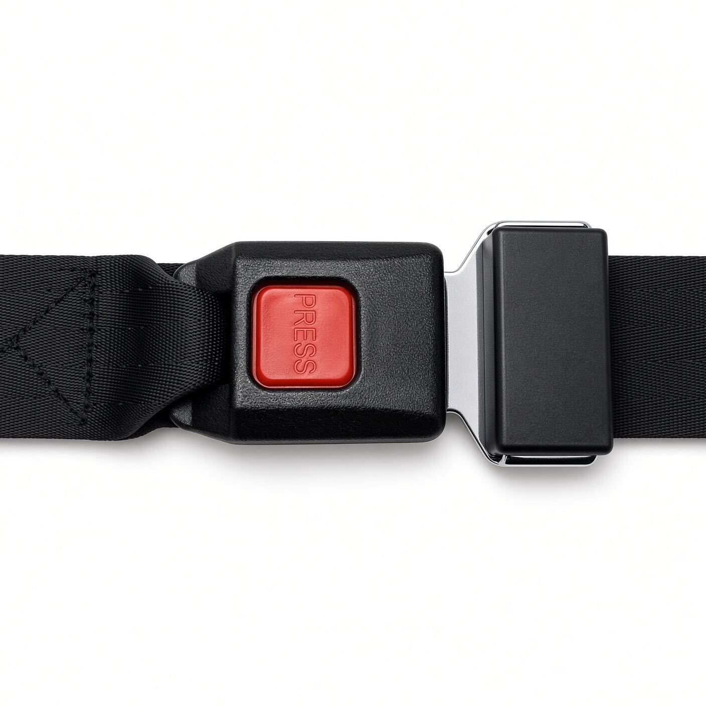 Red push-button auto-style buckle latched on 2 inch black nylon webbing, Pride Jazzy seat belt