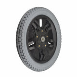 14x2.125 Flat-Free Drive Wheel Assembly for Jazzy 1105, 1115, Jet 1, Jet 2, Jet 10, & Jet 12 Power Chairs, featuring a black tire, grey rim, and flat-free insert.