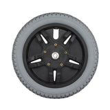 14x2.125 Flat-Free Drive Wheel Assembly for Jazzy 1105, 1115, Jet 1, Jet 2, Jet 10, & Jet 12 Power Chairs, featuring a black rim and molded plastic construction, with a flat-free insert.