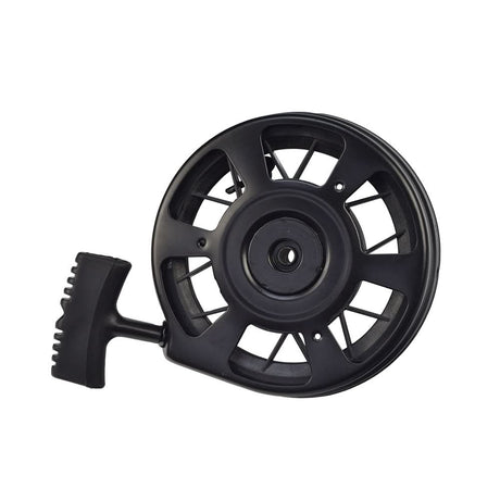 Pull Start 150045 / 590737 for Tecumseh TVS series 90-120, OVRM105, AV520, TVXL840, H30 LV, TVS, and VLV Engines; a black plastic reel with a handle for lawn mower engines.